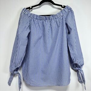 Scotch & Soda Blue Stripe Off Shoulder Poplin Top Tie Sleeve Cotton Size 2